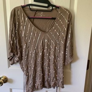 Taupe sequin short sleeve shirt
